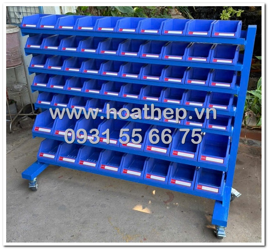 kệ dụng cụ 7 tầng, kệ c&oacute; b&aacute;nh xe, kệ 64 khay, kệ di động 1300x400x1000, kệ khay trung v&agrave; nhỏ, sơn tĩnh điện m&agrave;u xanh dương