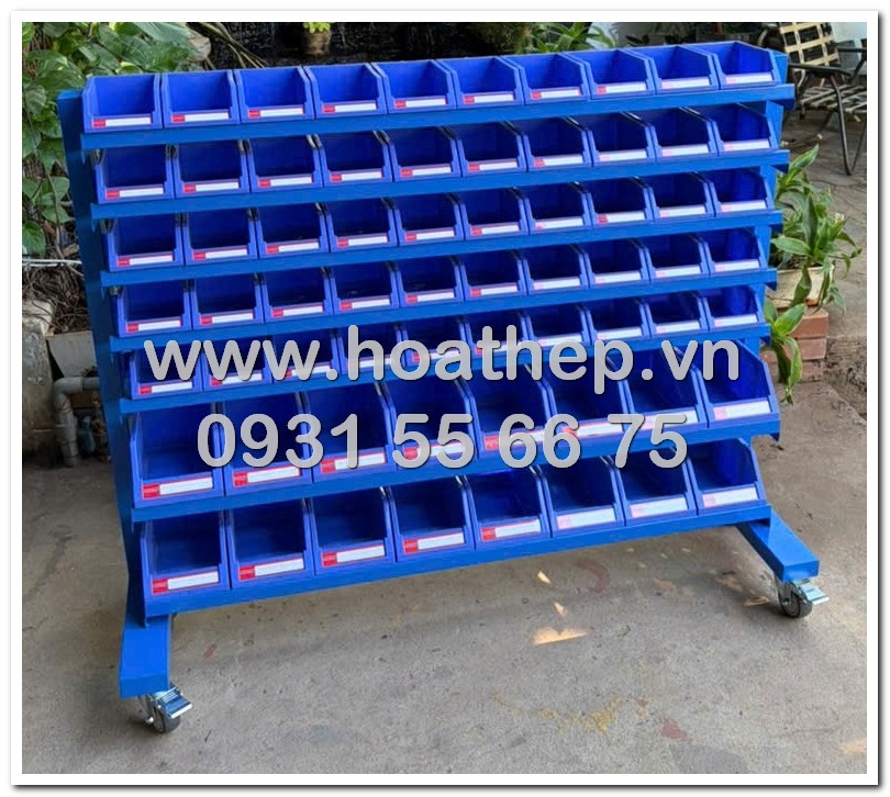 kệ dụng cụ 7 tầng, kệ c&oacute; b&aacute;nh xe, kệ 64 khay, kệ di động 1300x400x1000, kệ khay trung v&agrave; nhỏ, sơn tĩnh điện m&agrave;u xanh dương