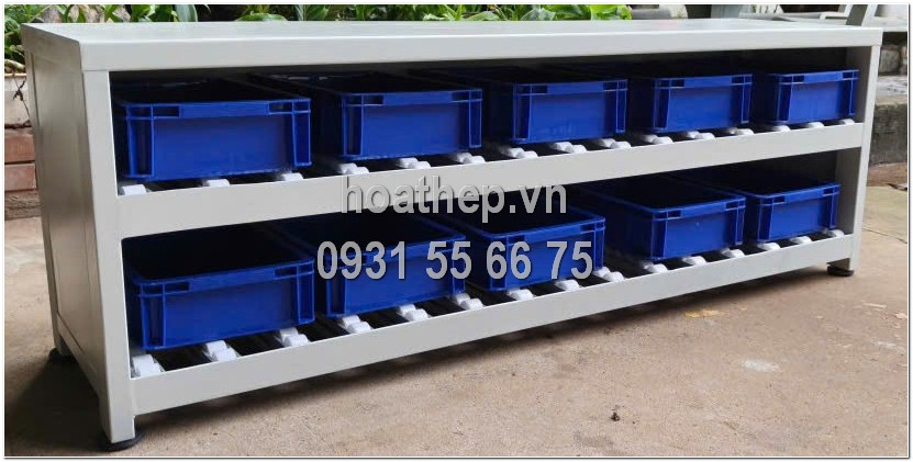 kệ đựng linh kiện 2 tầng,  kệ linh kiện ray k&eacute;o con lăn,  kệ đựng linh kiện 1500x500x460