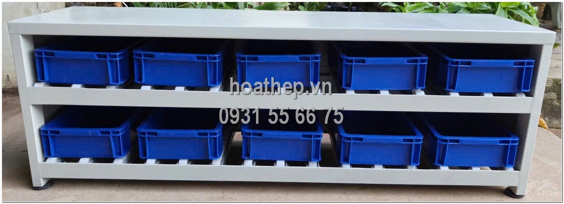 kệ đựng linh kiện 2 tầng,  kệ linh kiện ray k&eacute;o con lăn,  kệ đựng linh kiện 1500x500x460